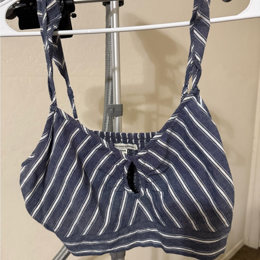 American Eagle Navy and White Striped crop, tank top